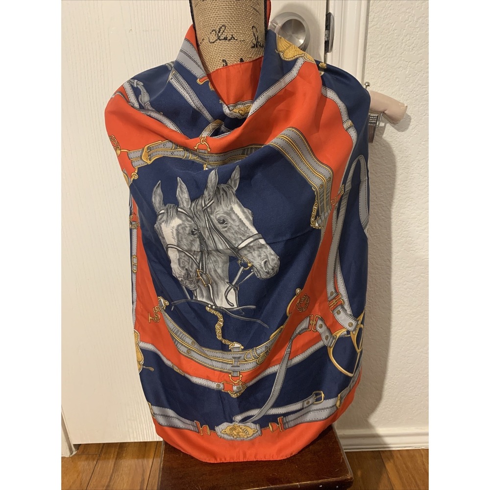 Patricia Paris Vintage Equestrian Horse Motif Scarf 30 X 30 Inches Multicolored